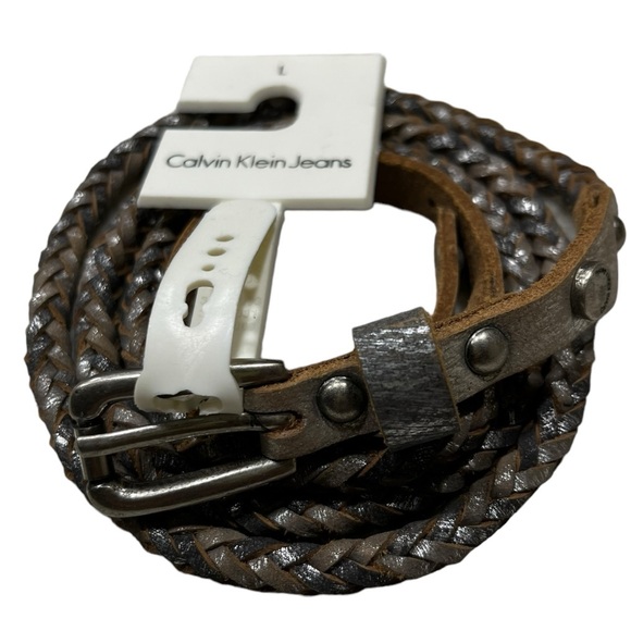 Calvin Klein Jeans Silver Braided Belt, L - Picture 6 of 7
